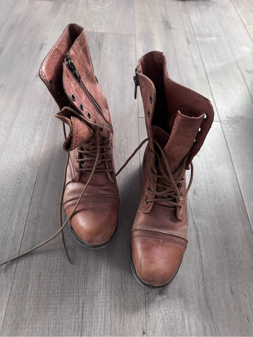 Steve Madden Brown Lace-Up Leather Combat Boots